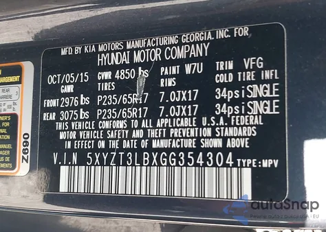 2016 Hyundai Santa Fe Sport 2.4L z USA, uszkodzony, nr VIN 5XYZT3LBXGG354304